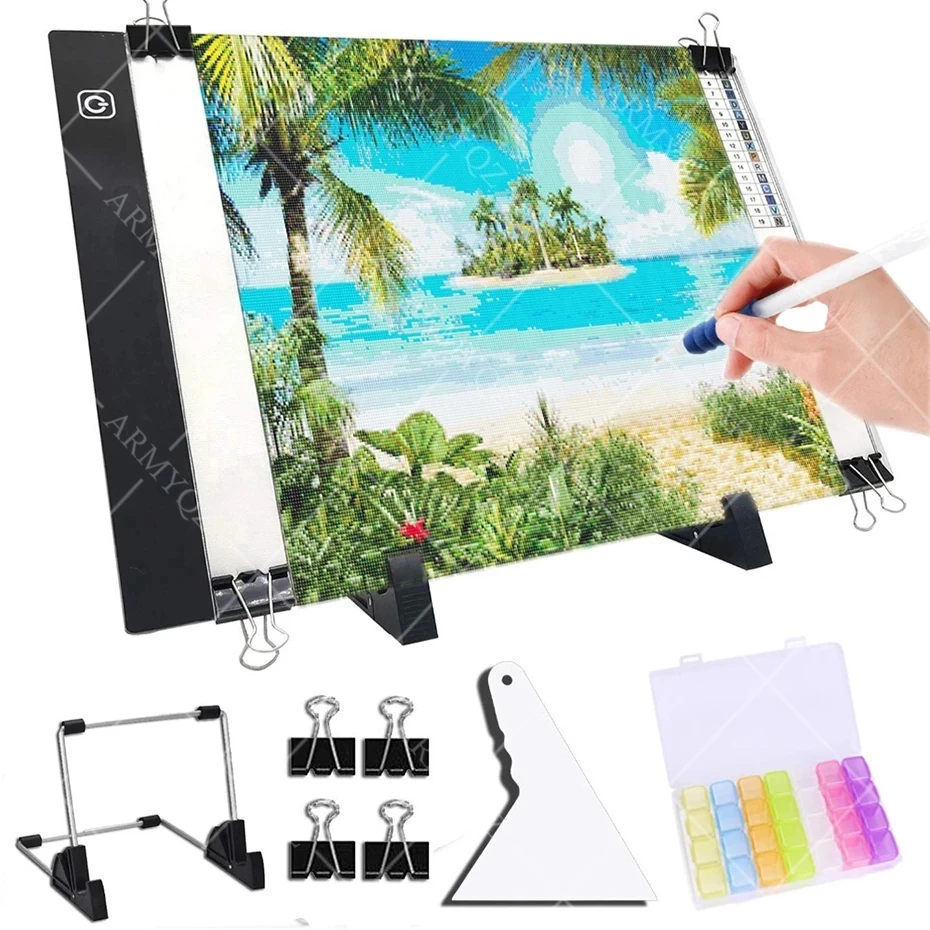 

NEW A4 LED Light Pad for Diamond Painting, USB Powered Light Board Kit, Adjustable Brightness with Detachable Stand and Clips