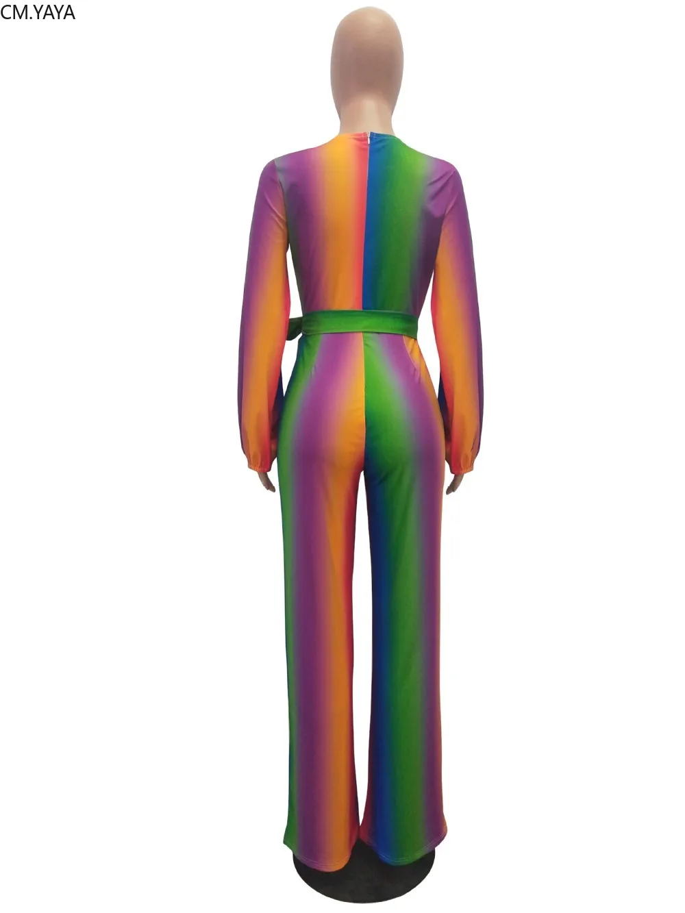 Женский комбинезон в радужную полоску Свободный с длинным рукавом и V образным