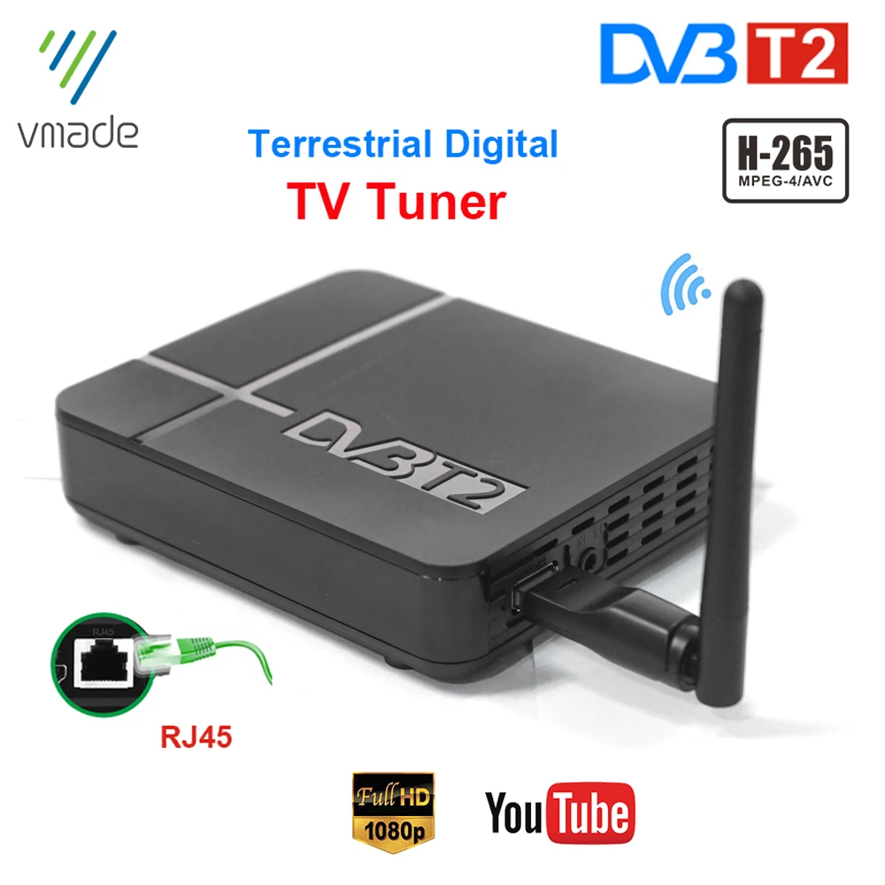 Спутниковый цифровой ТВ-приемник Vamde DVB T2 H.265 декодер тв-тюнер Поддержка RJ45 сети