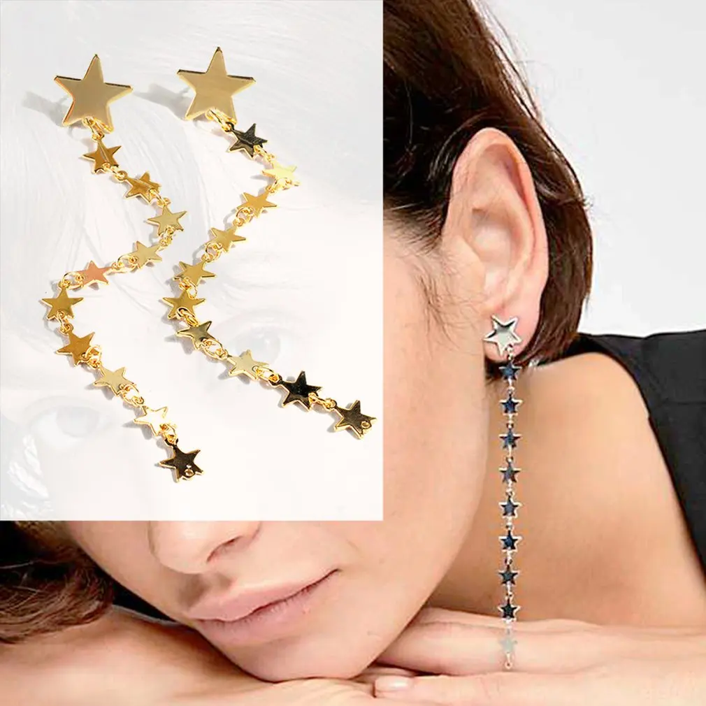 Модные Простые преувеличенные золотые серьги со звездами индивидуальные Крючки