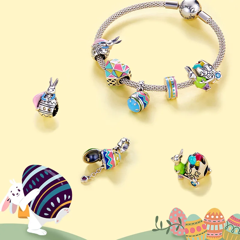 

Bisaer Easter Joy Charms Colorful Cute Animals 925 Sterling Silver Fit Original Bracelet Pendants DIY Original Fine Jewelry