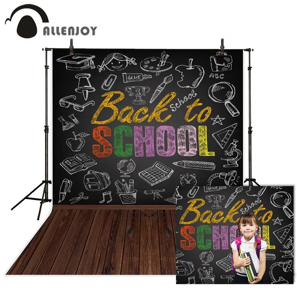 

Allenjoy Back to School Photography Backdrop child Blackboard Wood Floor Background Photophone Painting Students Photo Studio