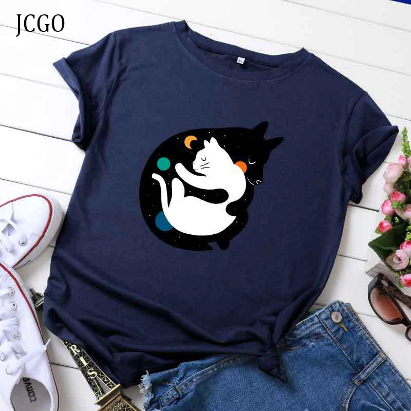 Женская футболка JCGO размера плюс 5XL хлопковые летние повседневные футболки с