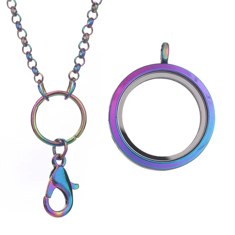

5pcs/lot 25mm Floating plain lockets Necklace small Round Magnetic Glass Living memory locket Necklaces free chains wholesale