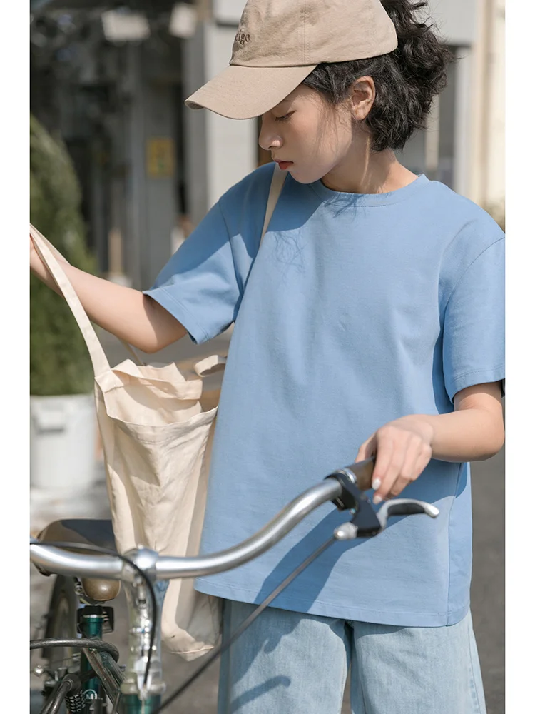 Однотонная белая футболка из хлопка с коротким рукавом Женский Летний Тонкий