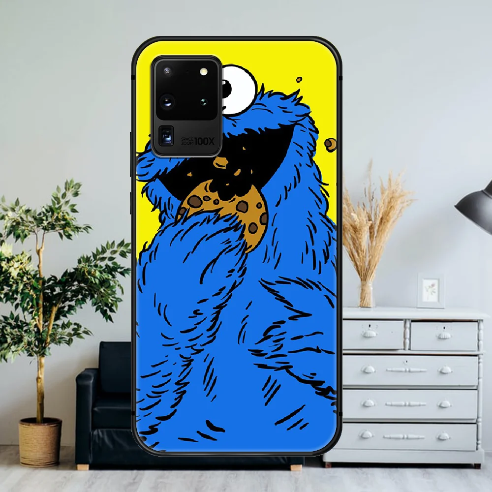 

cartoon Cookie Monster Phone Case For Samsung Galaxy Note S 8 9 10 20 Plus E Lite Uitra black Cover Luxury Back Pretty Cell