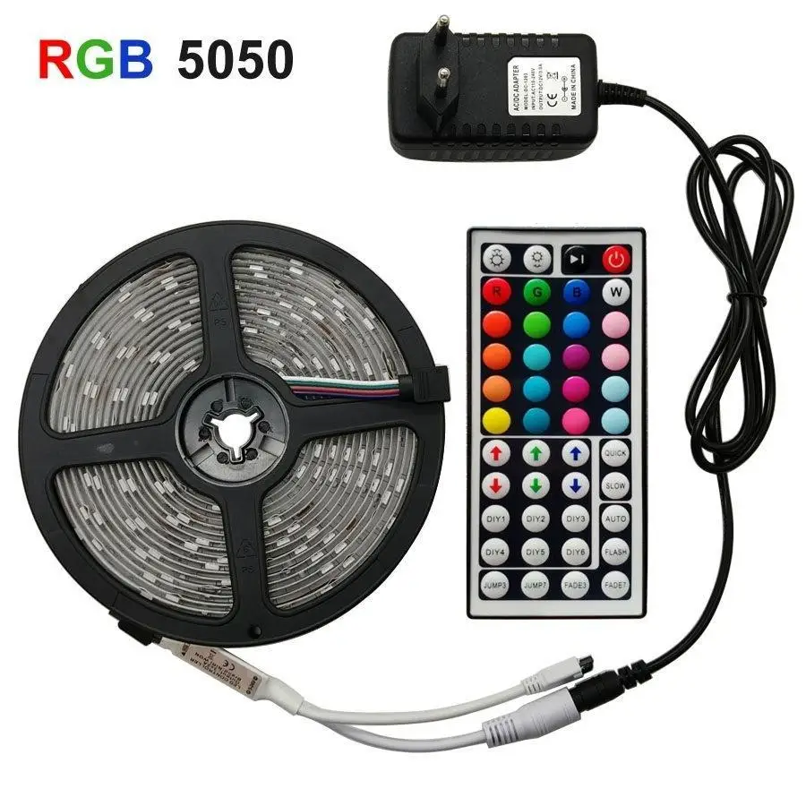 

Светодиодсветодиодный ленсветильник 5050 RGB с пультом ДУ на 44 кнопки, 12 В