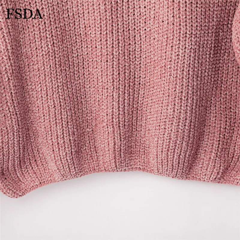 FSDA розовый короткий свободный свитер женский черный белый длинный рукав-фонарик пуловер с круглым вырезом повседневный милый офисный вязаный укороченный свитер