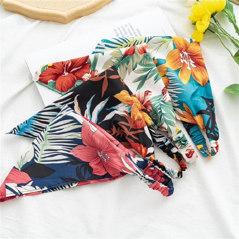 

New Floral Print Postoral Style Women Headband Triangle Bandanas Elastic Hair Band Head Scarf Turban Hair Accessories