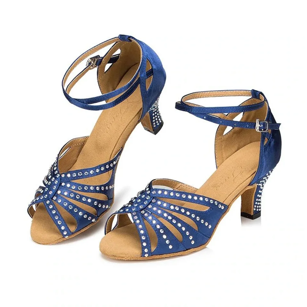 Latin Dance Shoe Woman Buckle Rhinestone Salsa Tango Sneakers Training Dance Shoes High Heel 6cm Heel Ballroom bd dancing shoes