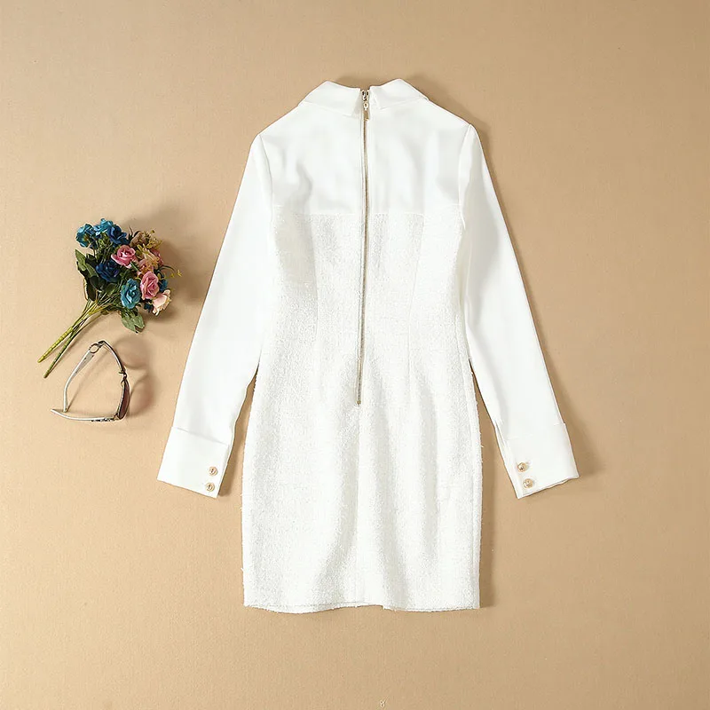 Высококачественное новое осенне зимнее женское белое шерстяное платье выше