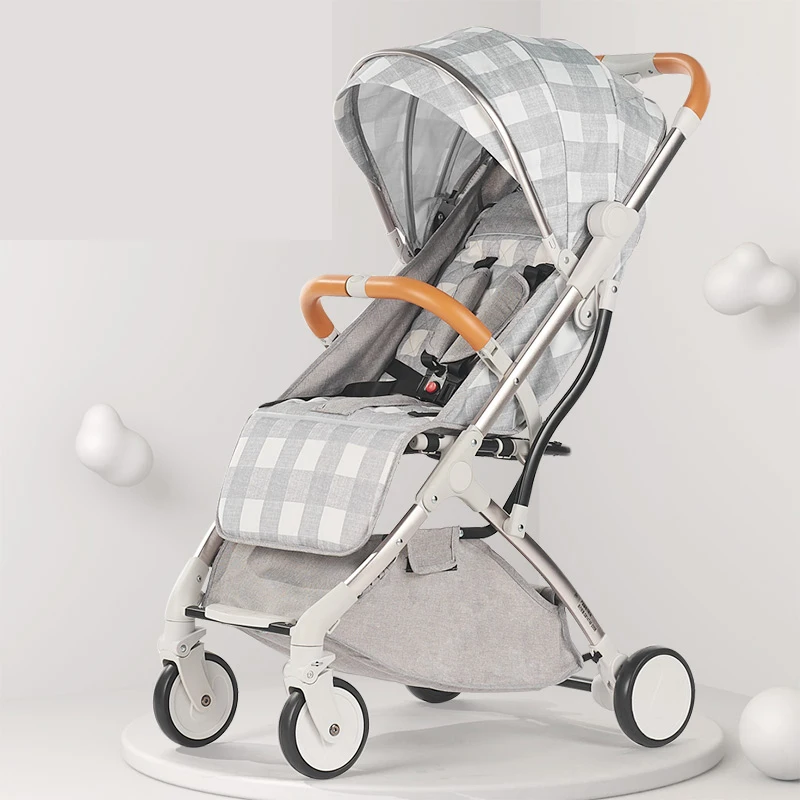 Gray plaid Новая складная детская коляска лежа или увлажнения 2 в 1 портативный легкий шок тележка коляска самолет прогулочная коляска 4 сезона - Цвет: Gray plaid