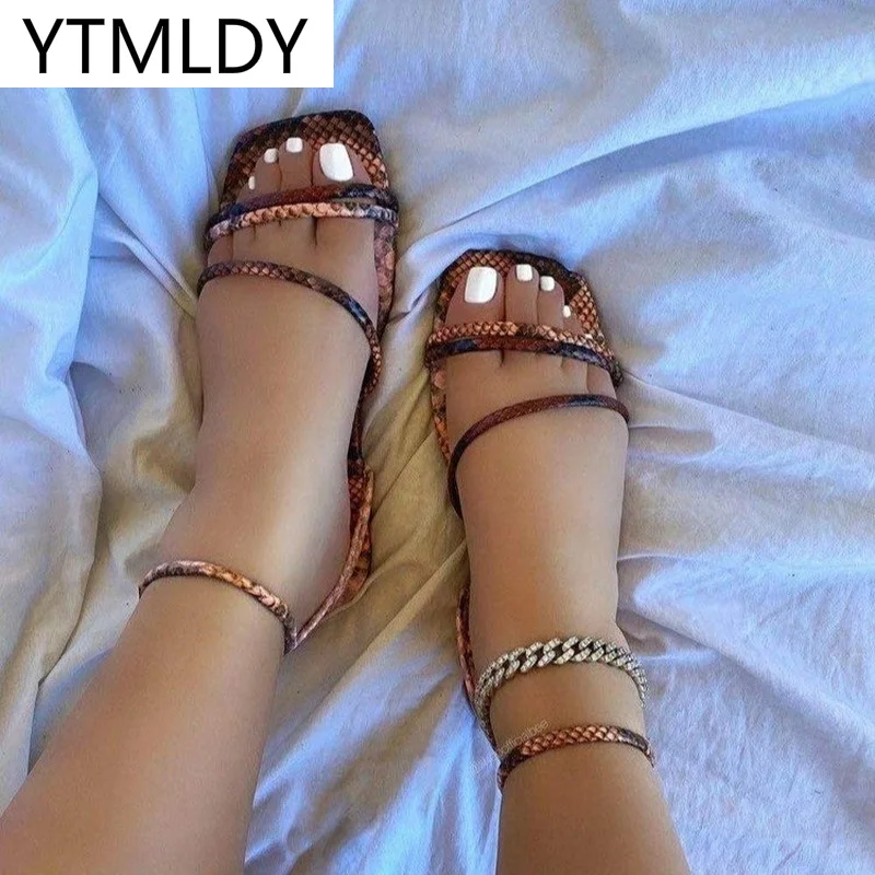 

2021 New Fashion Women's Shoes Summer Sandals Open Toe Snake Print Sexy Beach Shoes Women's Comfortable Plus Size Sandals 36- 44