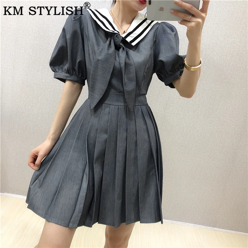 Женское платье с коротким рукавом-фонариком и бантом Новое поступление 2020