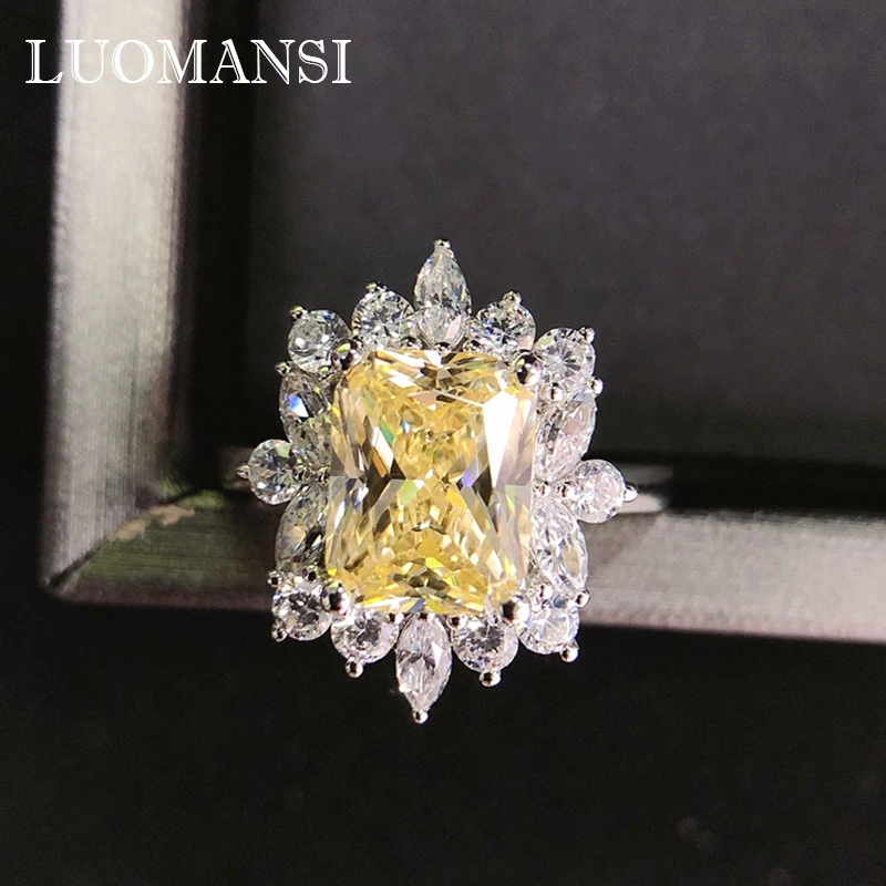 

Luomansi Настоящее S925 серебро AU750 золото супер-вспышка 3 карата сапфировый желтый бриллиант женское кольцо женские ювелирные изделия Вечерние