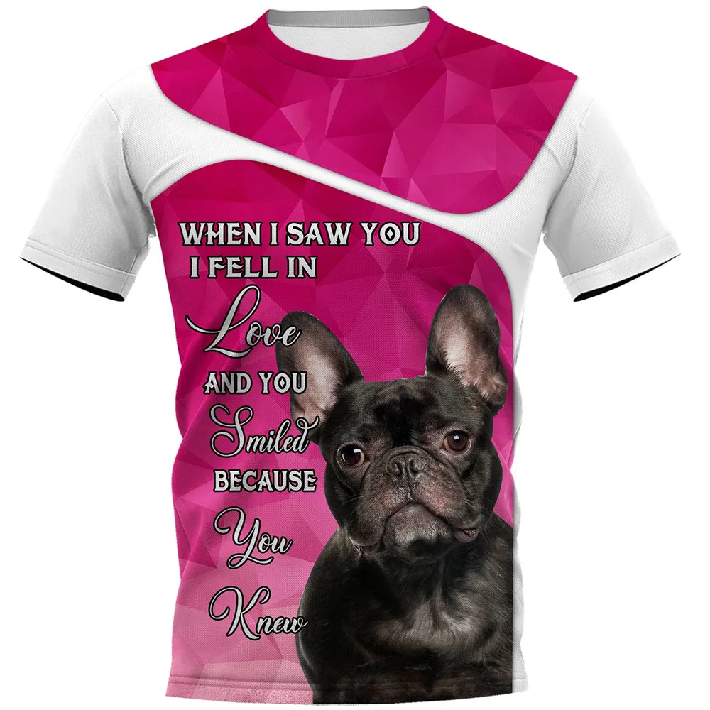 

CLOOCL French Bulldog T-shirts 3D Graphic Fell In Love Dogs Pullovers Tops Animals Pets Harajuku Streetwear Men Clothing