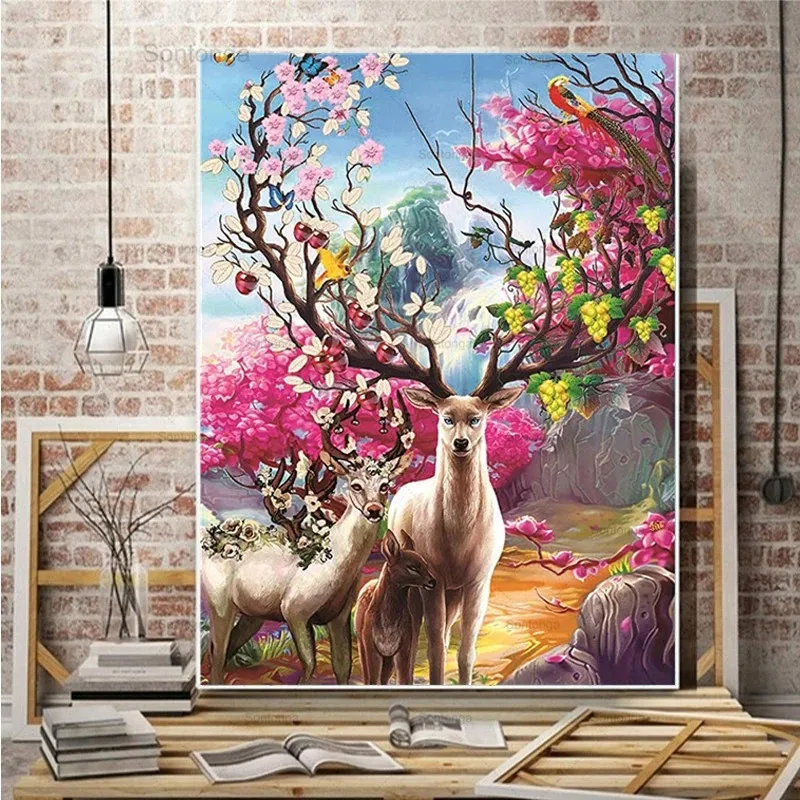 

Sontonga Diamond Painting Full Round Square Embroidery Picture Mosaic Art Accessories Animal Deer Paiting Cross Stitch Kit Decor