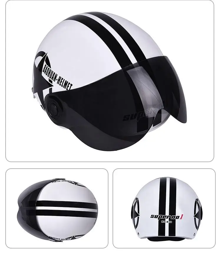 Мотоциклетный шлем половина 3/4 с выдвижным выпадающим солнцезащитным козырьком