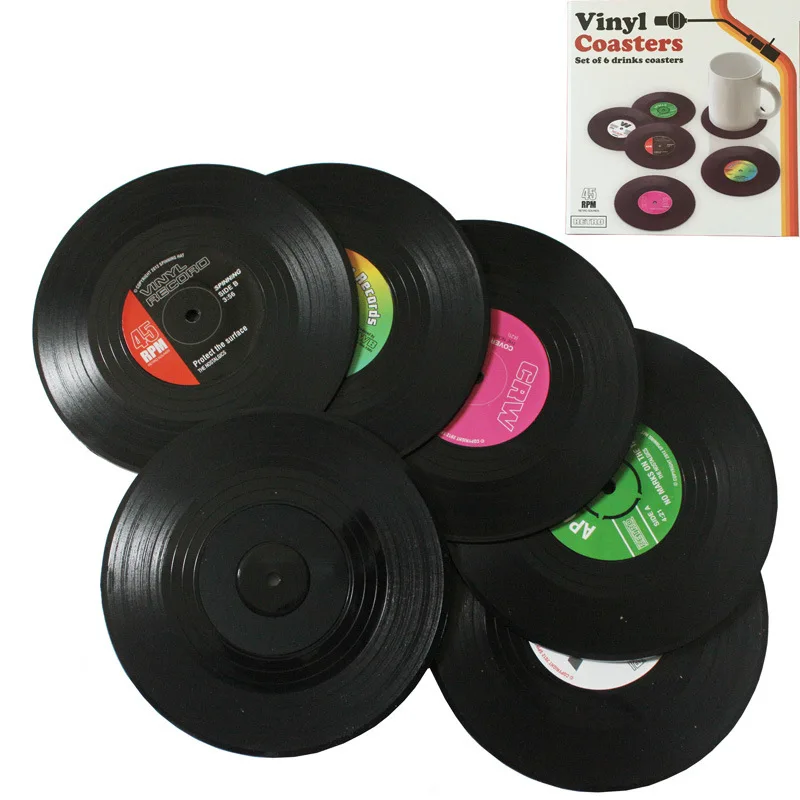 

2 4 6 Pcs Vinyl Record Drink Coaster Table Placemats Creative Coffee Mug Cup Coasters Heat-resistant Non Slip Pads Table Mats
