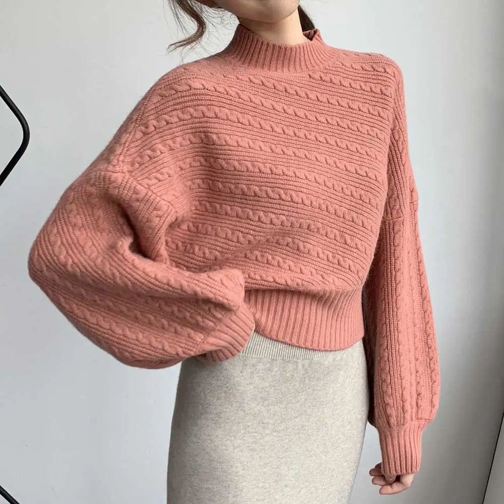 2019 Women Sweater And Pullovers Vintage Knitted Stand Collar Batwing Sleeve Thick Pull Femme Tricot | Женская одежда