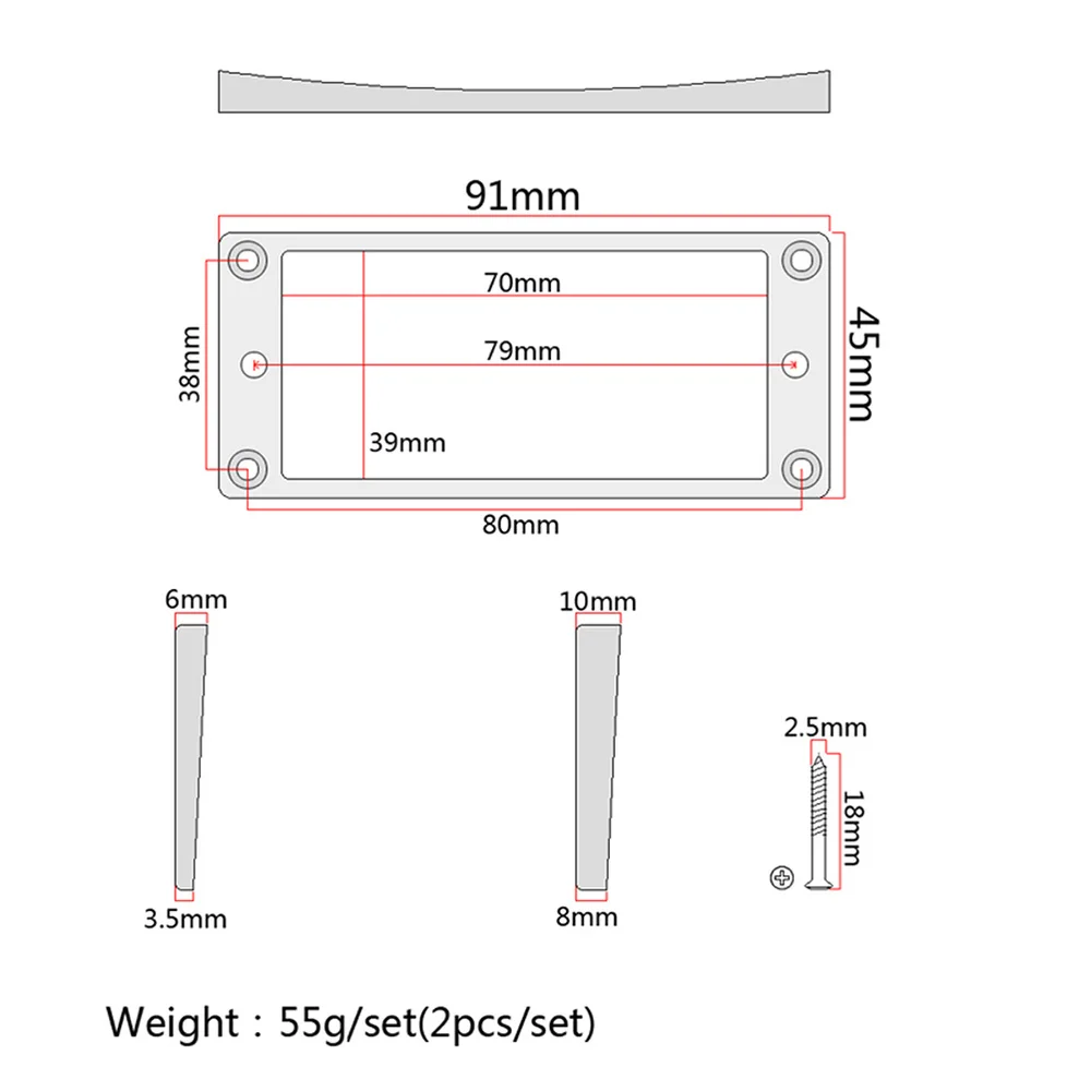 

2pcs Metal Electric Guitar Pickup Humbucker Flat Base Mounting Ring Frame Musical Instrument Accessory GB301E Black