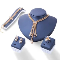 women fashion rhinestone inlaid necklace bracelet ring ear studs jewelry set