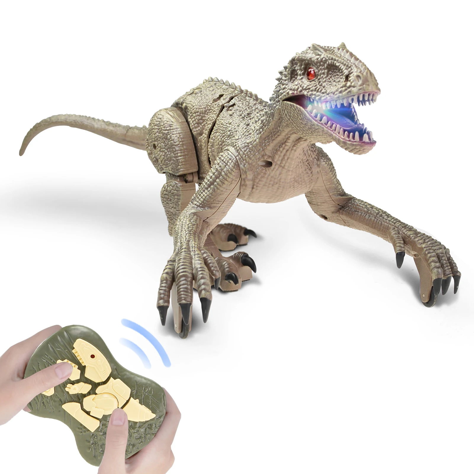 

2.4 Ghz Simulation RC Velociraptor 1.5h Playtime Remote Control Dinosauria Velociraptor Toy LED Light Roaring Gift for Kids Boys