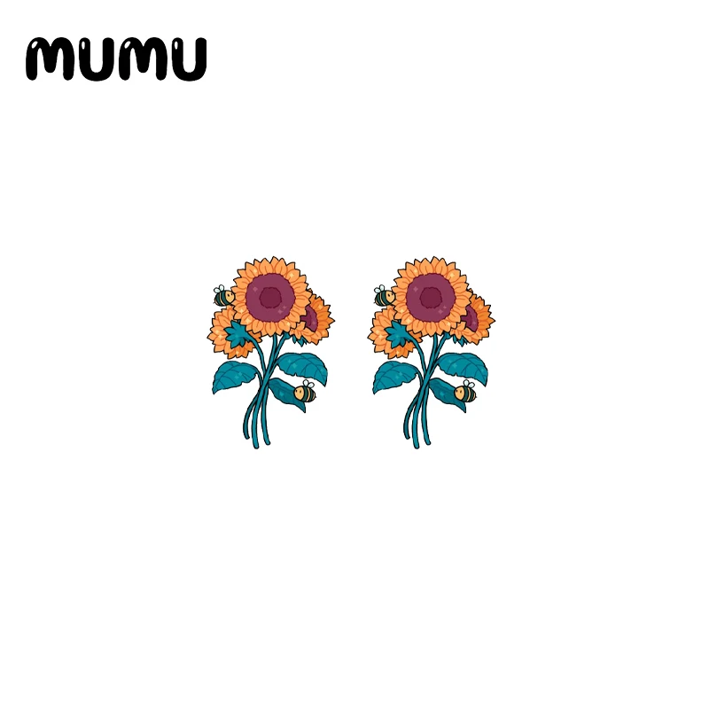 Серьги-гвоздики в виде желтого подсолнуха акриловые украшения ручной работы для