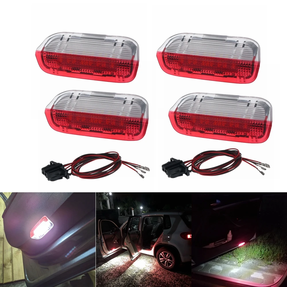4Pcs/Set Car 18LED Door Warning Light Lamps Cable Wire For Jetta MK5 MK6 Tiguan Touareg  CC Passat Scirocco EOS Golf 5 6 7