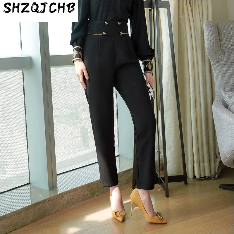 

JCHB 2021 Woman Pants Fall Women Clothing High Quality Black Slim Casual High Waist Pants Loose Female Trousers Ropa Mujer