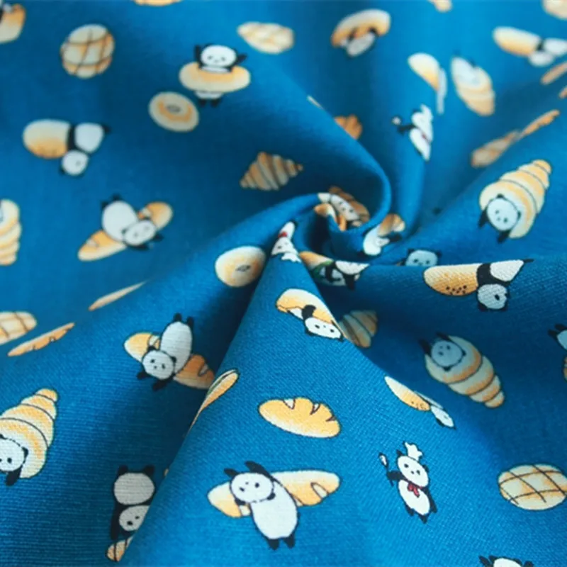 Импортная хлопковая льняная ткань с мультипликационным принтом панды ручной