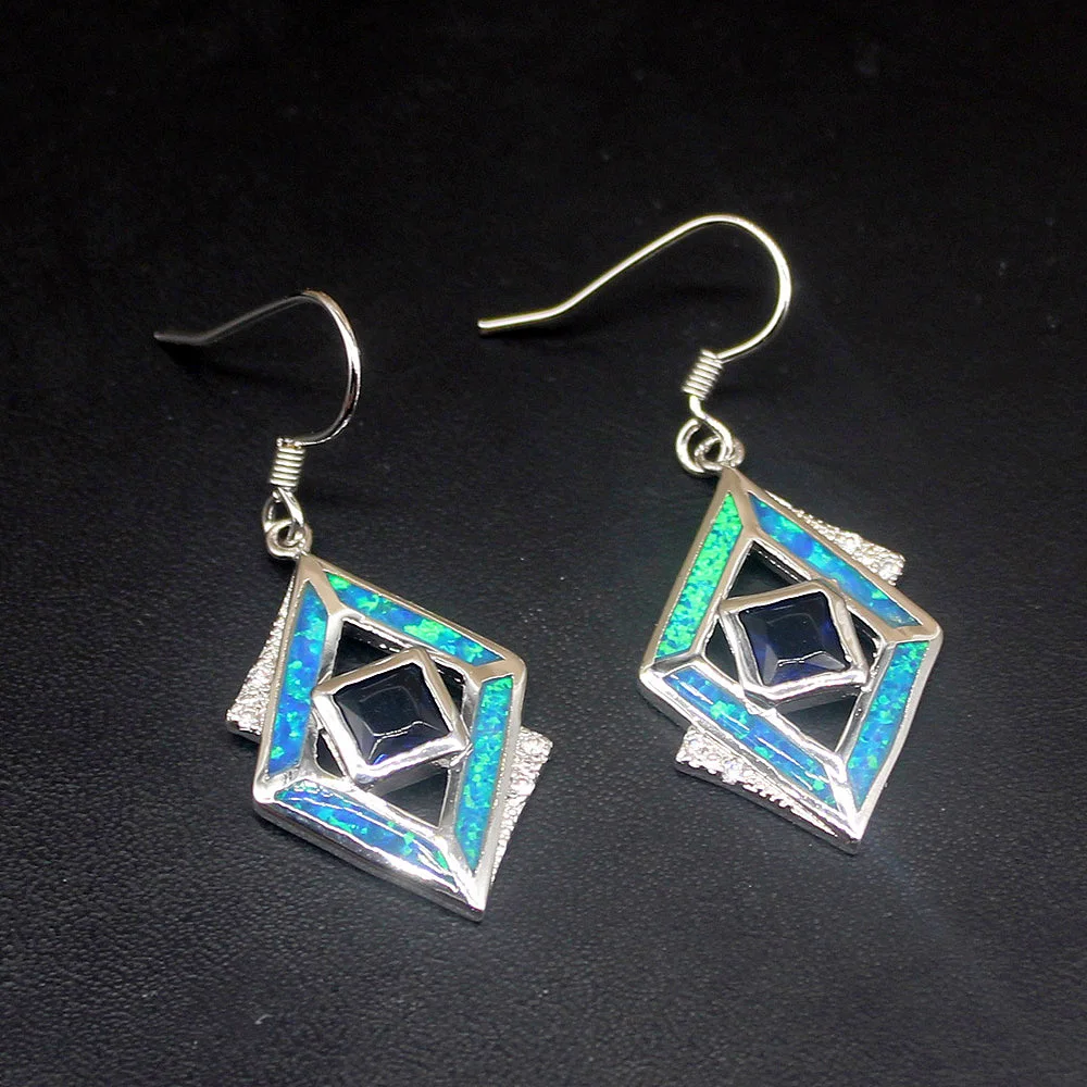 

Женские серьги-подвески с опалом и сапфиром, серебро 925 пробы