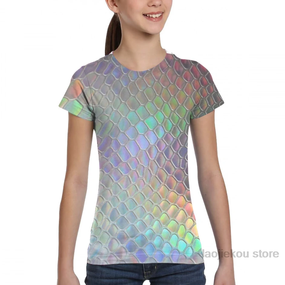 Girl Holographic croc/мужская футболка с принтом для женщин; модная футболка для девочек; футболки для мальчиков; летние футболки с короткими рукавами - Цвет: Girl