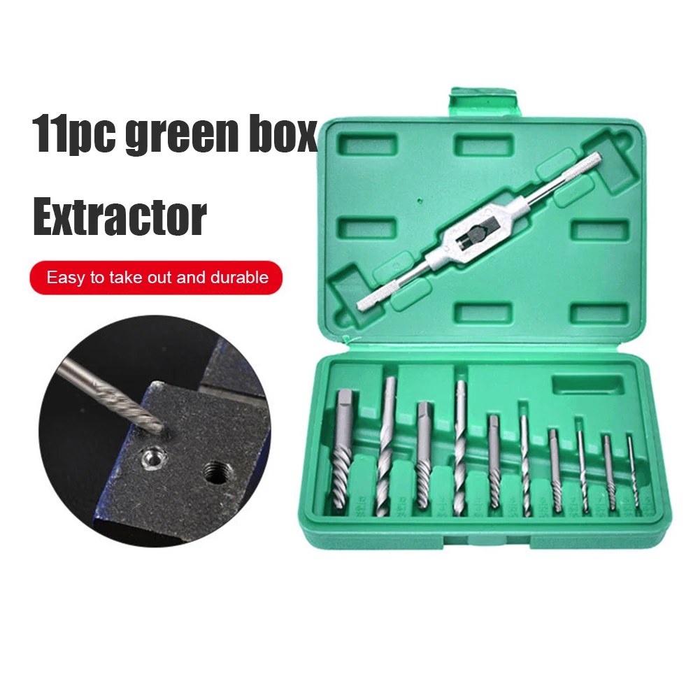 

11pcs Broken Rusty Screw Bolt Extractor Set Stripped Stud Remover with Drill Bit Damaged Tap Pipe Faucet Repair Hand Tool Kit
