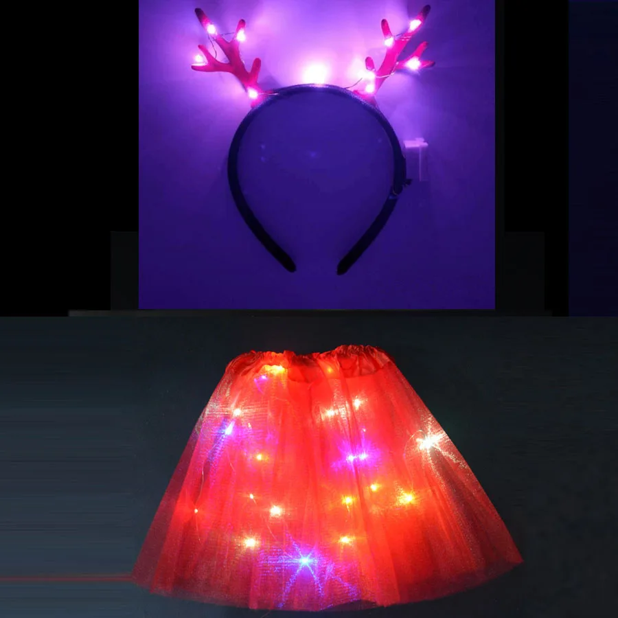 deer red Светодиодный светильник балетные пачки на проволоке Кот кролик ухо Корона повязка юбка светящаяся неоновая вечеринка подарок на день рождения Хэллоуин СВЕТОДИОДНЫЙ одежда Рождественское украшение - Цвет: deer red