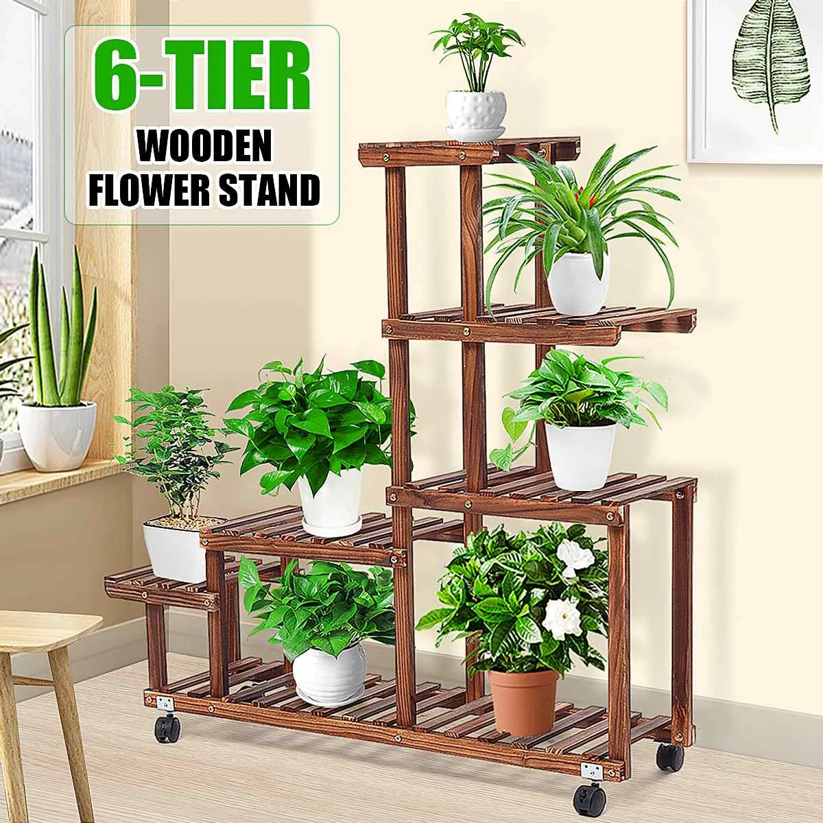 

6-Tier Wooden Flower Pot Plant Stand Home Storage Display Shelf 103x25x96cm for Indoor Outdoor Yard Garden Patio Balcony