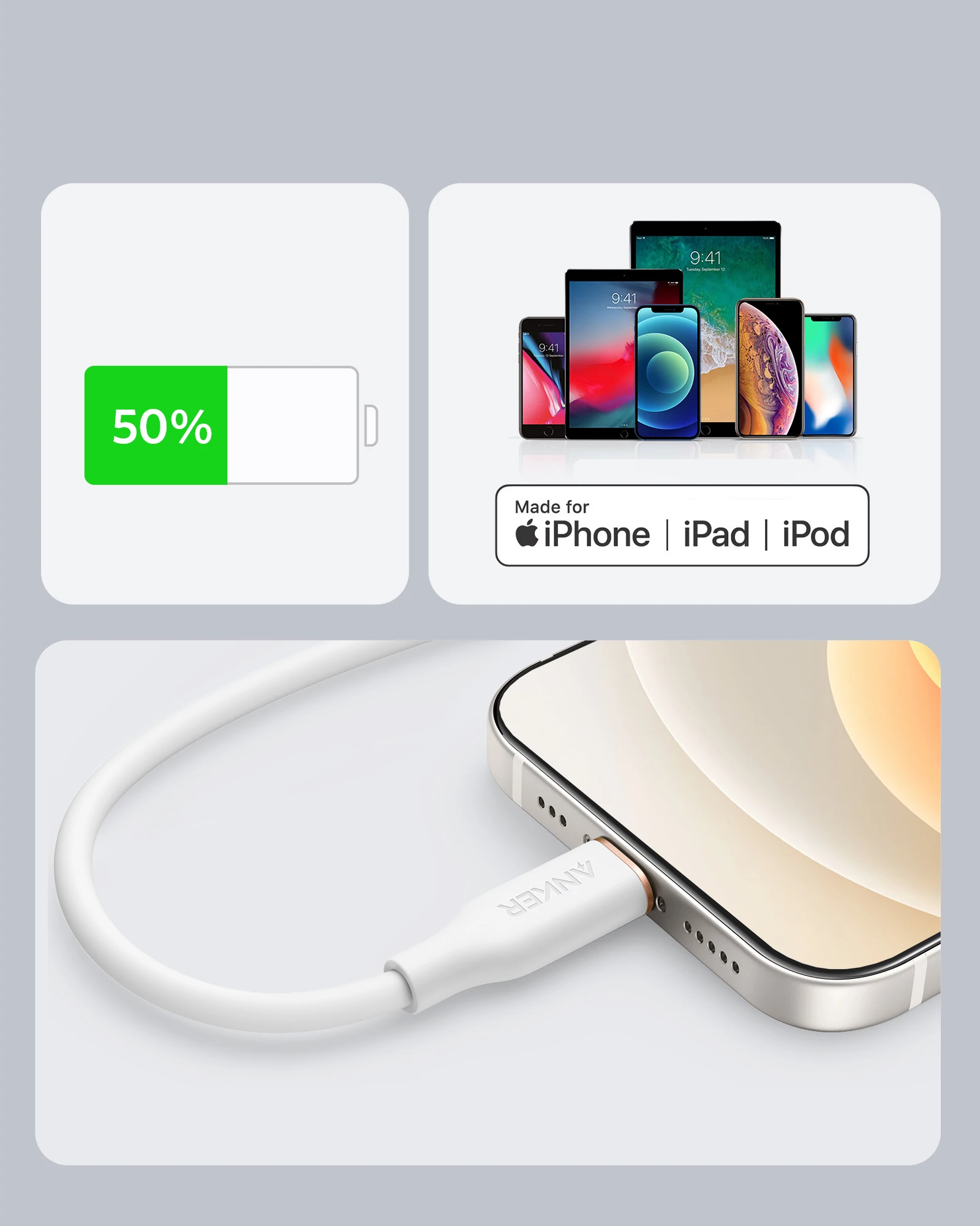 Кабель зарядный Anker Powerline III с usb c на Lightning для iPhone 12 Pro Max / 12/11 Pro/X/XS/XR 8 Plus | Мобильные