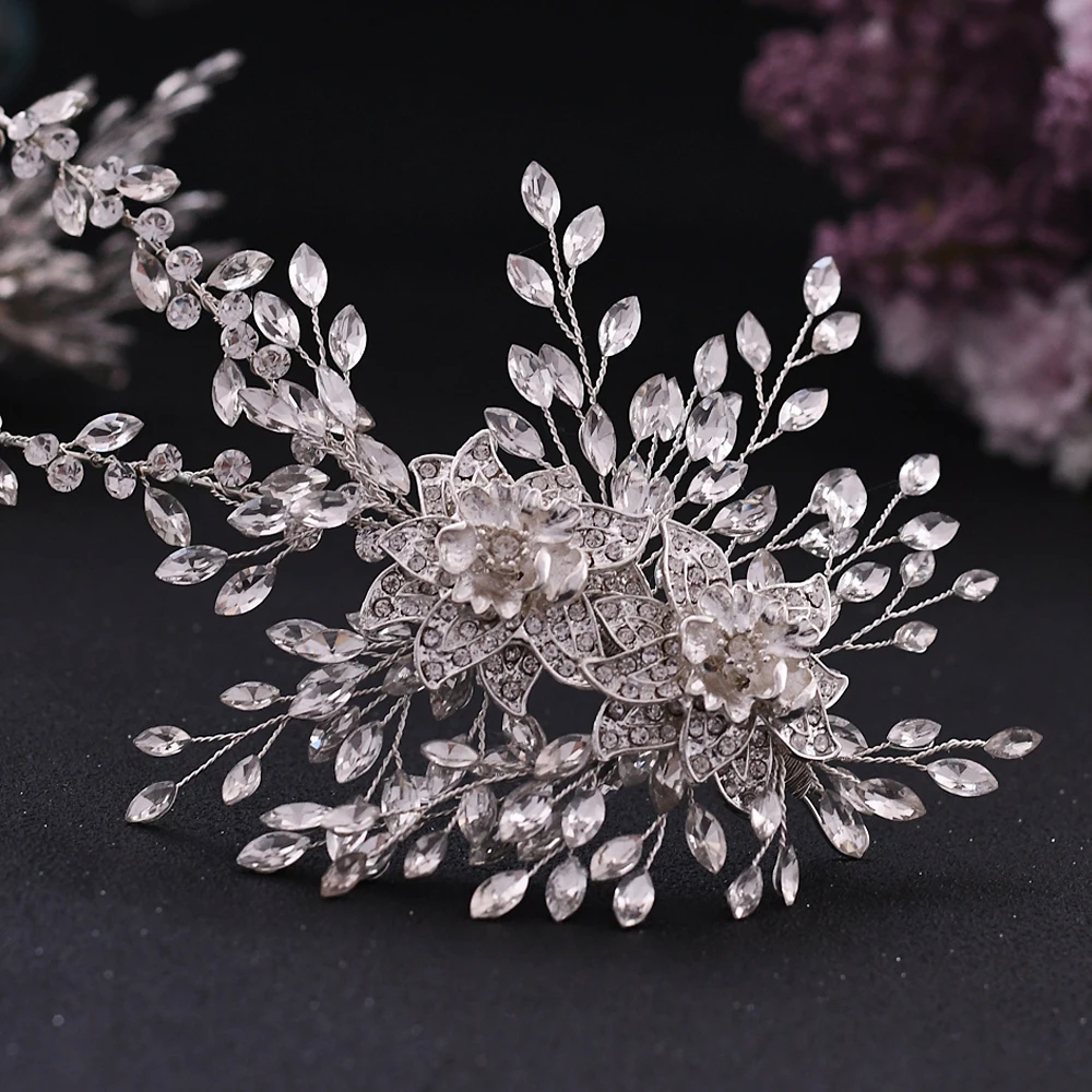 

TRiXY H284 Silver Floral Bridal Hair Piece Rhinestone Wedding Hair Accessories Women Crowns and Tiaras Bridal Hair Jewelry