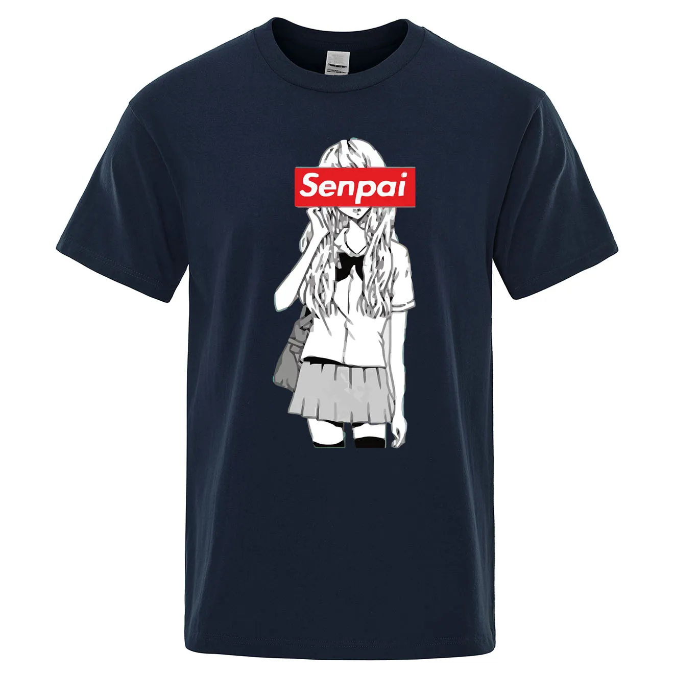 Senpai Anime Girl Nerdy Print T Shirt Summer Cotton Men's T-shirt Manga Streetwear Tee Tshirt Unisex Harajuku Clothes Tops Tees - Цвет: dark blue 6
