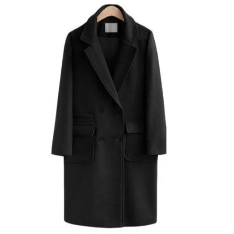 LANMREM Повседневный длинный рукав свободный однотонный черный плюс размер плащ