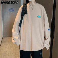 single road mens crewneck sweatshirt men 2022 spring waffle plaid sweatshirts oversized japanese streetwear khaki hoodie men