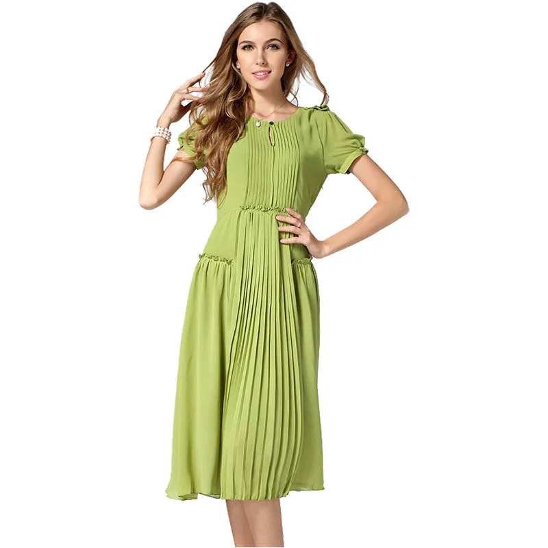 Бесплатная доставка модное женское длинное зеленое платье со складками|dress