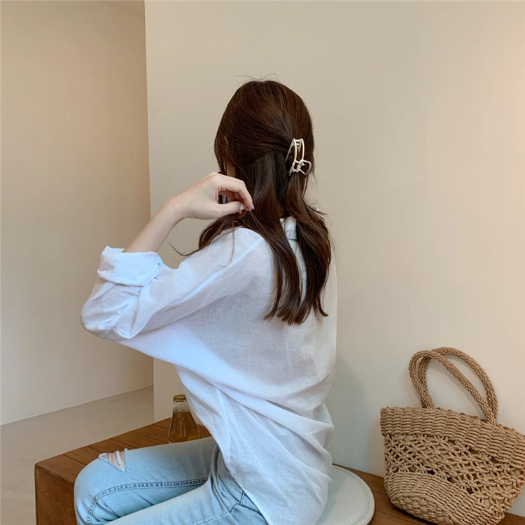 Блузка женская однобортная с карманами Повседневная модная свободная