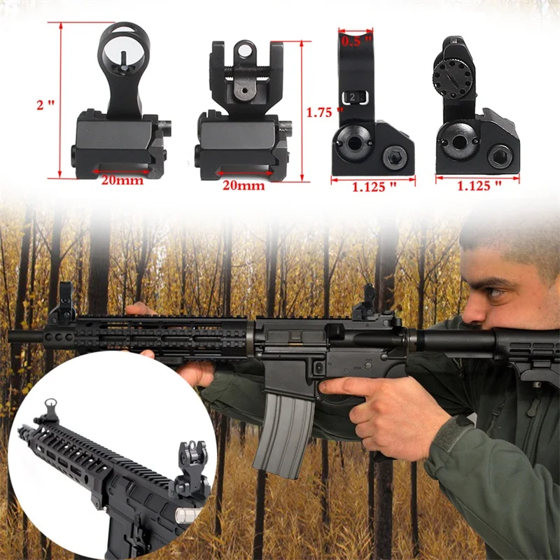 Flip Up Front Rear Sight AR rear sight Tactical Aluminum Alloy and Iron for Picatinny Rail Hunting Airsoft | Спорт и развлечения