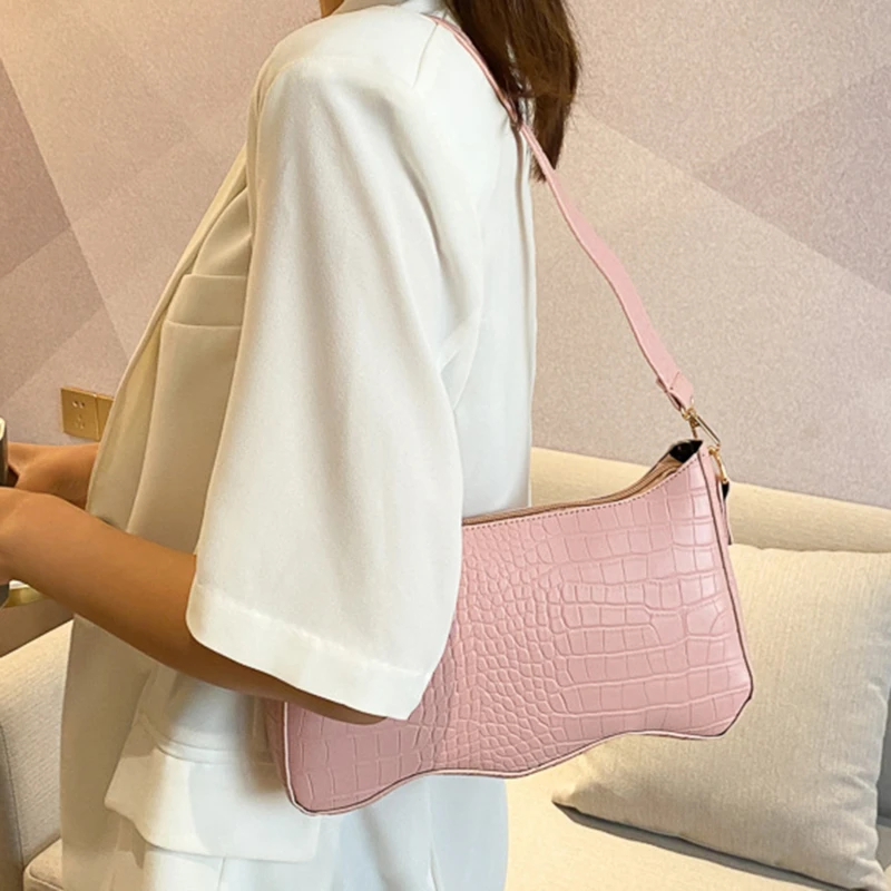 

2021 Fashion Alligator Pattern Handbag For Women PU Leather Casual Small Totes Shoulder Bags Female Solid Color Underarm Purse