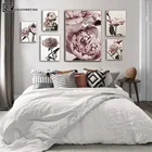 Цветочный принт, цветок пиона, ботанический ретро постер, Скандинавское искусство, растение, холст, живопись, Современная Настенная картина для украшения гостиной