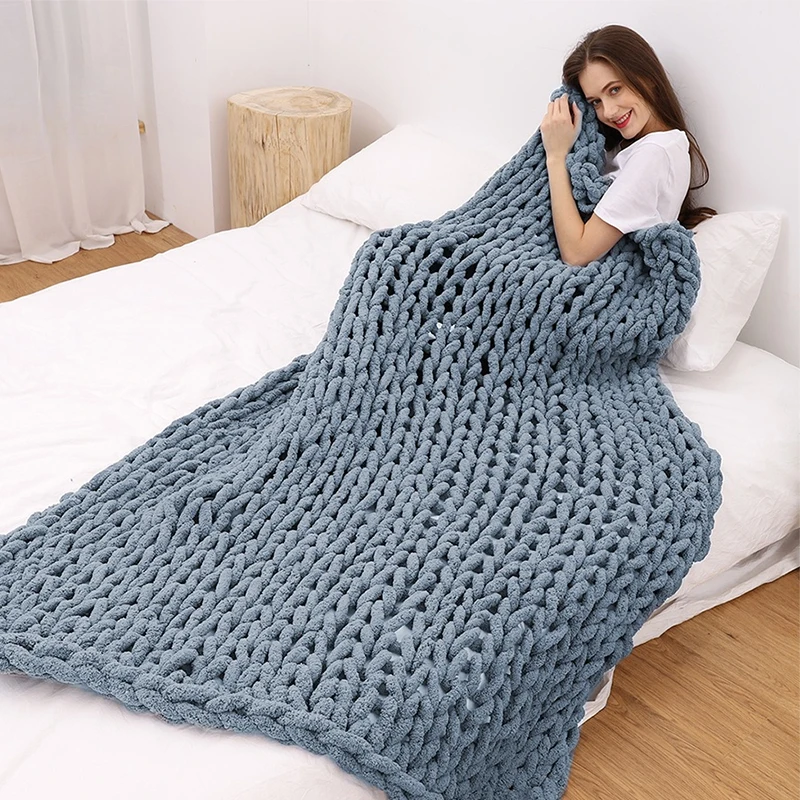 

Best Chenille Chunky Knitted Blanket Weaving Coverlet Mat Throw Chair Decor Warm Yarn Knitted Blankets Home Photography Decor