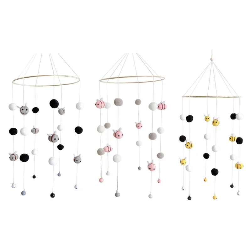 

Baby Rattle Crib Mobile Toy Bed Bell Rotating Wind Chimes Hairball Bees Pendant