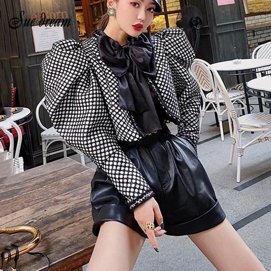 Зимнее модное клетчатое пальто для женщин с О образным вырезом и рукавами