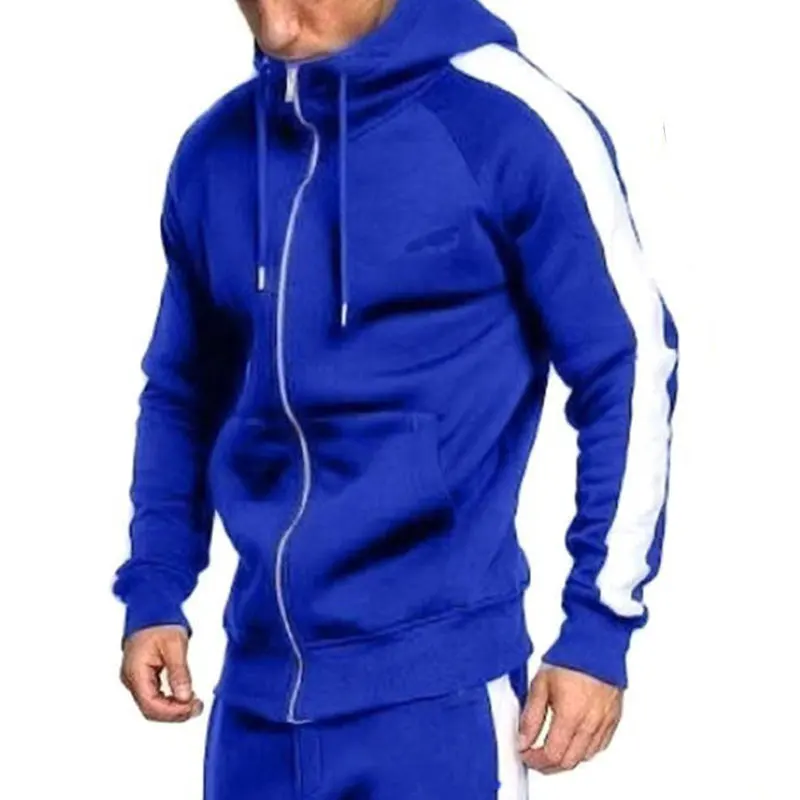 

Men 2PCS Sets Tops Suit Hoodie Pants Joggers Hooded Tracksuit Male Sports Coats Zipper Jackets Long Pants Striped Run Fitness